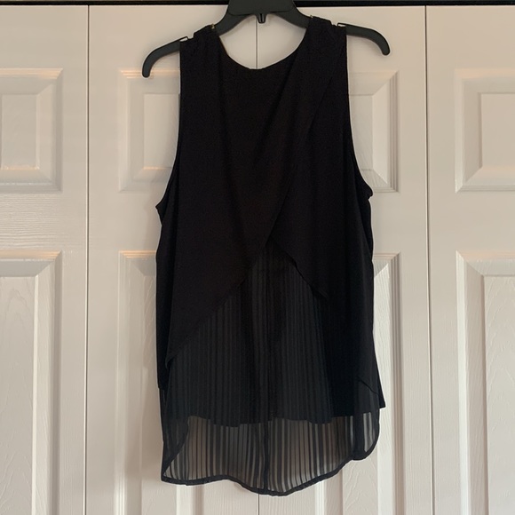 Lightly worn Black Guess blouse. Gold blouse with sheer cross cross back. - Picture 4 of 5